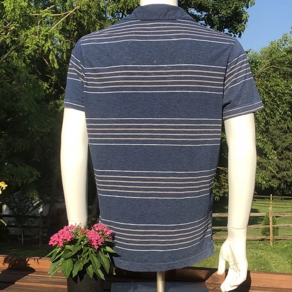 Banana Republic Pima Cotton Shirt Mens L Short Sleeve Blue Striped - Picture 2 of 7